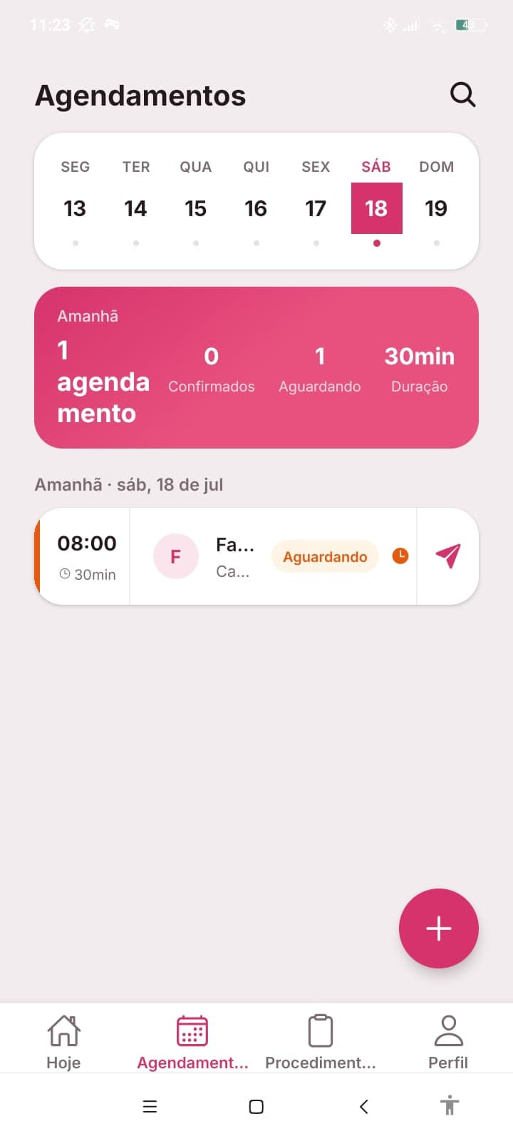 Tela de agendamentos do app MarIA mostrando a agenda da semana e o próximo horário